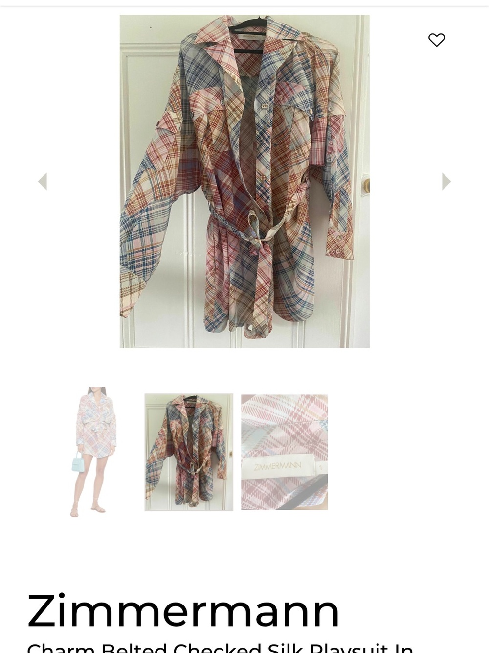 Zimmermann Pastel Plaid Silk Belted Romper - Pink, Blue, Peach, Cream